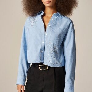 NWT JCrew Étienne cropped button-up shirt with embellishments in blue stripe, M